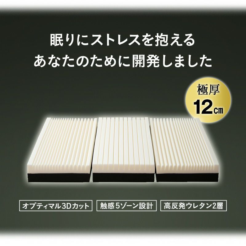 マットレス ダブル 三つ折り 折りたたみ 極厚 12cm 高反発 高密度 ウレタン かため 洗える 抗菌加工 フィット性 通気性 体圧分散 高機能 GRAND MATTRESS グランド