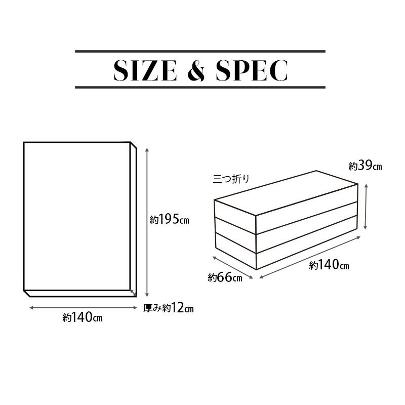 マットレス ダブル 三つ折り 折りたたみ 極厚 12cm 高反発 高密度 ウレタン かため 洗える 抗菌加工 フィット性 通気性 体圧分散 高機能 GRAND MATTRESS グランド