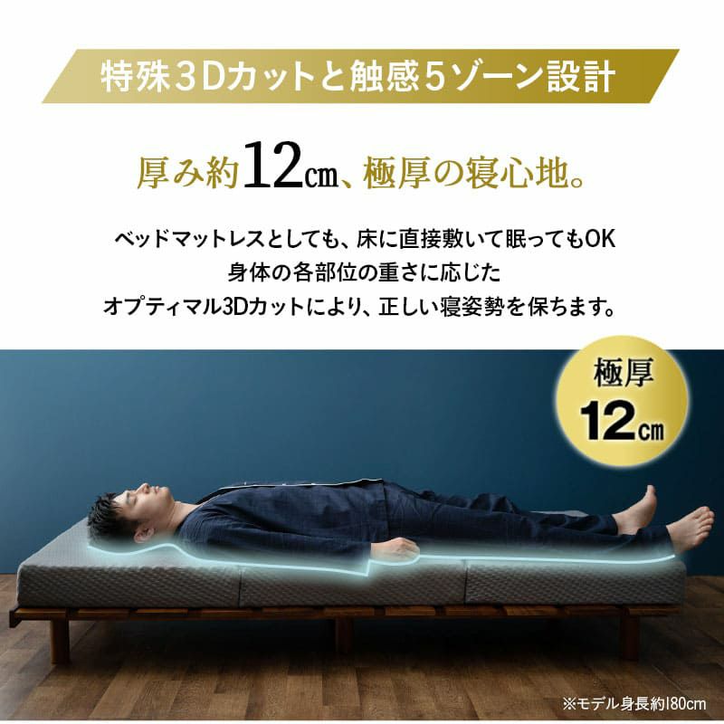 マットレス シングル セミダブル ダブル クイーン 三つ折り 折りたたみ 極厚 12cm 高反発 高密度 ウレタン かため 洗える 抗菌加工 フィット性 通気性 体圧分散 高機能 GRAND MATTRESS グランド