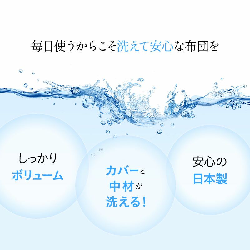 ぜんぶ洗える ベッド用 布団5点セット ダブル 肌掛け付き 日本製 洗える 丸洗い ウォッシャブル 洗濯機OK 綿 掛け布団 肌掛け布団 ベッドパッド 枕 組布団 洗える布団シリーズ 岡田 OKADA ブランド