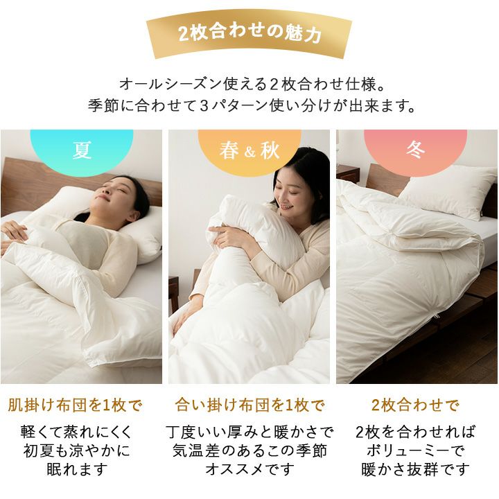 日本製 ロイヤルゴールドラベル 2枚合わせ 羽毛布団 セミダブル 収納ケース付き ポーランド産 ホワイトダックダウン 93％