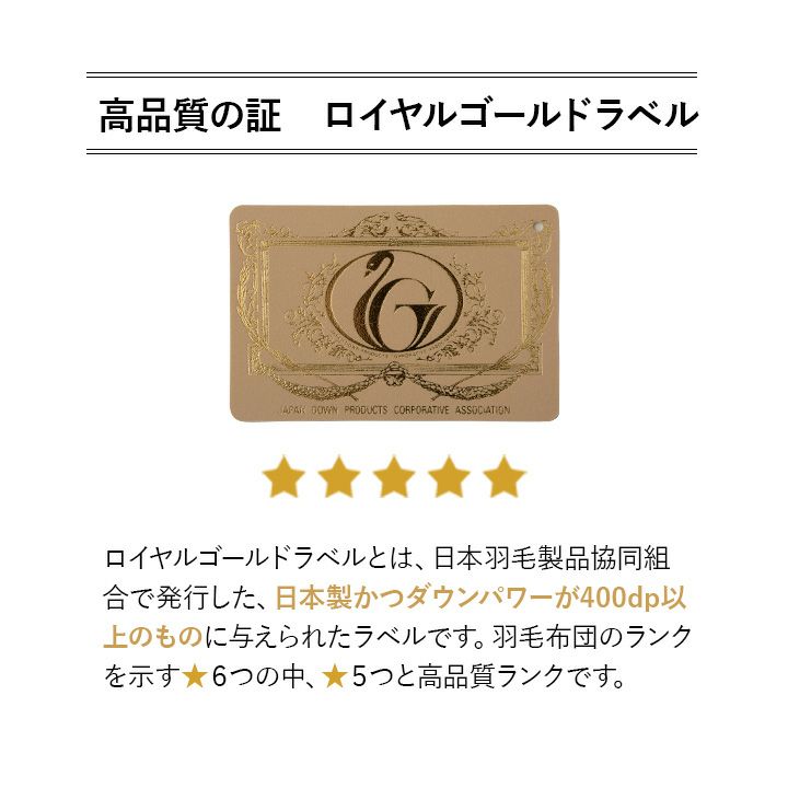日本製 ロイヤルゴールドラベル 2枚合わせ 羽毛布団 キング 収納ケース付き ポーランド産 ホワイトダックダウン 93％