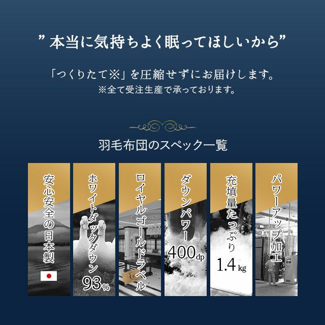 日本製 ロイヤルゴールドラベル 羽毛布団 ダブル 収納ケース付き ポーランド産 ホワイトダックダウン 93％