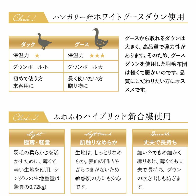 日本製 ロイヤルゴールドラベル 羽毛布団 セミダブル 収納ケース付き ハンガリー産 ホワイトグースダウン 93％