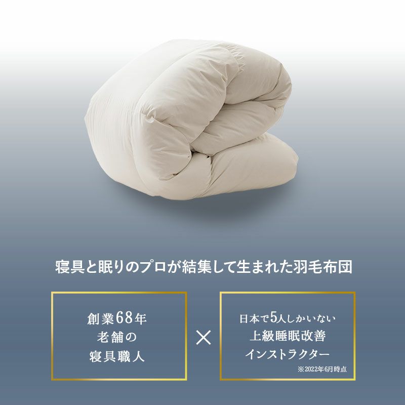 日本製 ロイヤルゴールドラベル 羽毛布団 クイーン ポーランド産ホワイトグースダウン93％ 非圧縮 ループ付き 収納ケース付き ハイブリッド新合繊生地  - セール純正品