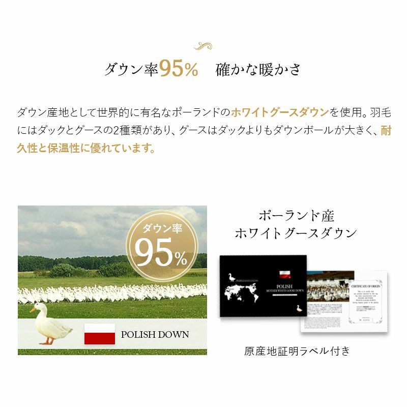 日本製 プレミアムゴールドラベル 羽毛布団 シングル 収納ケース付き ポーランド産 ホワイトグースダウン 95％