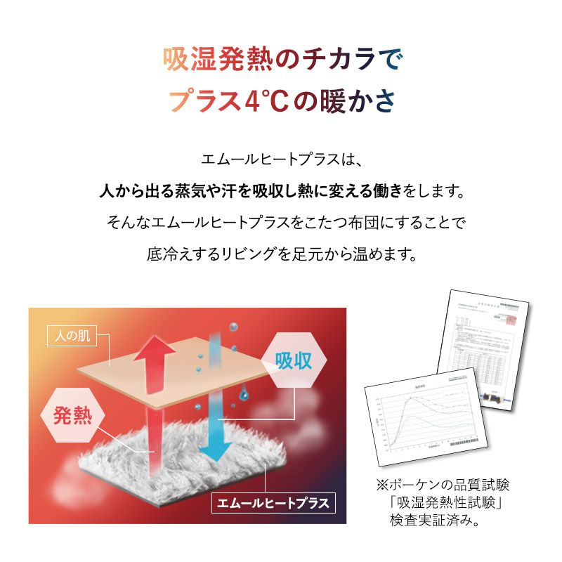 こたつ掛け布団 こたつ布団 正方形 円形 長方形 長方形大判 こたつ コタツ 掛け布団 吸湿発熱 極暖 +4℃ あったか もこもこ ふわふわ 冬用 寒さ対策 防寒対策 エムールヒートプラス EMOOR HEAT + plus