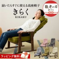 高座椅子 組立不要 すぐに使える完成品 きらく リクライニング 肘付き 高さ調節 肘付き 木製肘 クッション付き