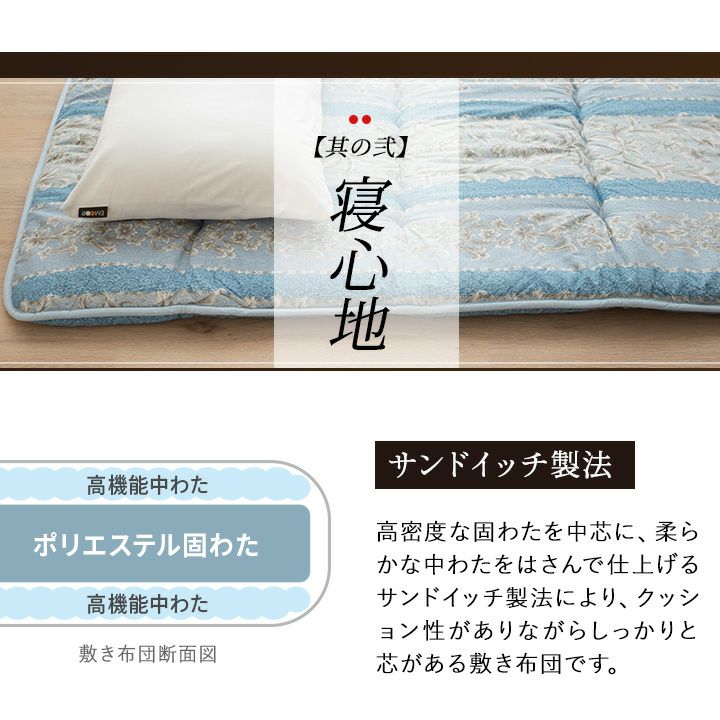 日本製 軽量 6つ折り 敷き布団 収納ケース付き 抗菌 防臭 防ダニ 綿100％ 200本ブロード生地