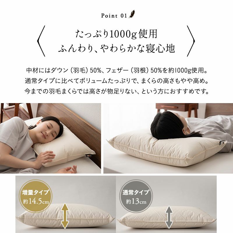 ダウンピロー 羽毛枕 43×63 高め 日本製 ホテル仕様 ダッグ グース