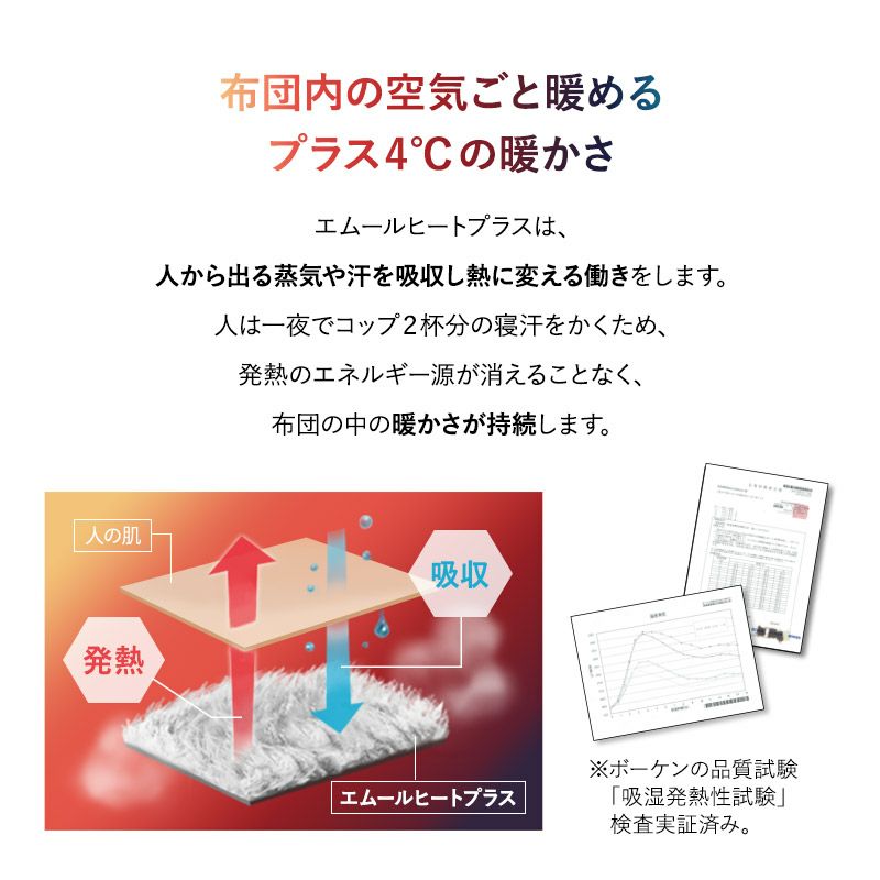 掛け布団カバー 掛けカバー ダブル 吸湿発熱 極暖 +4℃ あったか もこもこ ふわふわ 冬用 寒さ対策 防寒対策 エムールヒートプラス EMOOR HEAT + plus