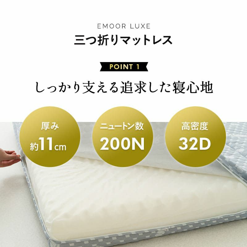 三つ折りマットレス コンパクトマットレス 65×120cm 65×180cm 80×180cm 折りたたみ ごろ寝 マットレス 極厚 11cm 高反発ウレタン かため キャンプ 車中泊 車載 避難 子供 LUXE リュクス