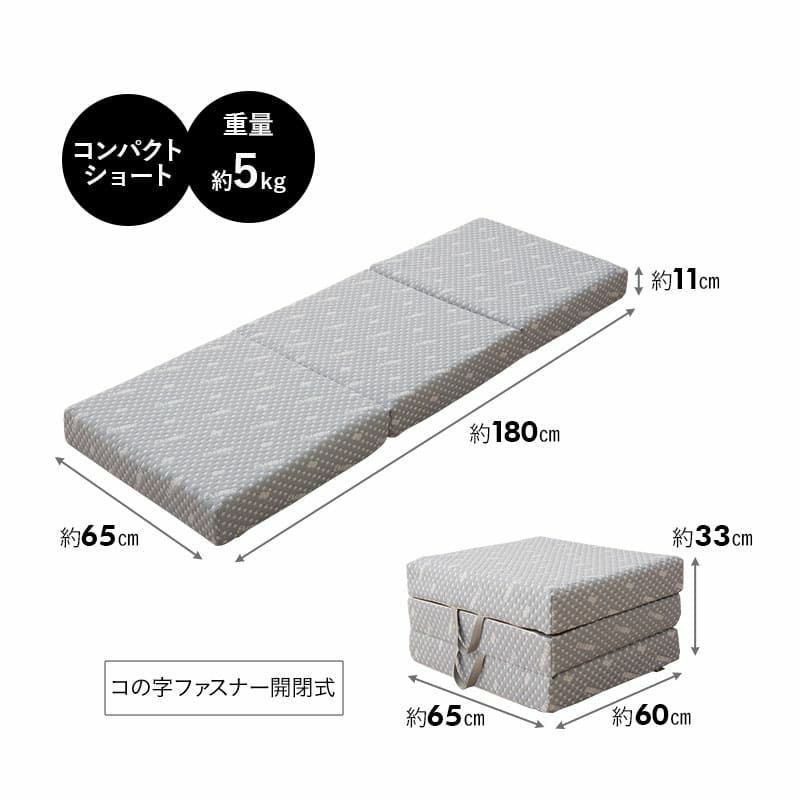 三つ折りマットレス コンパクトマットレス 65×120cm 65×180cm 80×180cm 折りたたみ ごろ寝 マットレス 極厚 11cm 高反発ウレタン かため キャンプ 車中泊 車載 避難 子供 LUXE リュクス