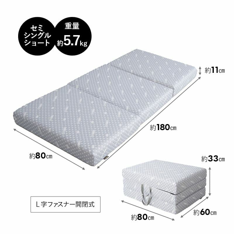 三つ折りマットレス コンパクトマットレス 65×120cm 65×180cm 80×180cm 折りたたみ ごろ寝 マットレス 極厚 11cm 高反発ウレタン かため キャンプ 車中泊 車載 避難 子供 LUXE リュクス
