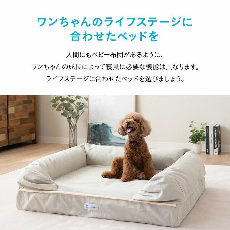 パピー、成犬、シニアの年代に合わせて選べるペット用3Dベッド