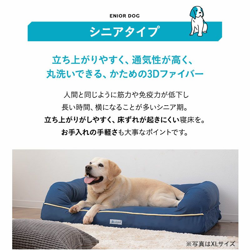 パピー、成犬、シニアの年代に合わせて選べるペット用3Dベッド