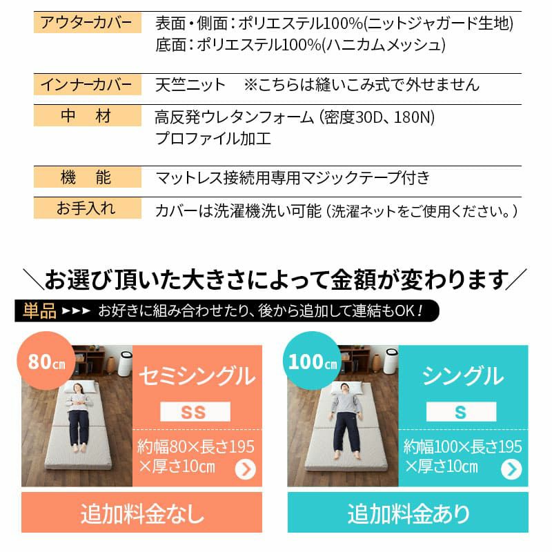 ファミリーマットレス 連結可能 セミシングル シングル ワイドキング 80cm 100cm 200cm 240cm 300cm 三つ折り 折りたたみ マットレス 高反発 ウレタン 極厚 体圧分散 EMOOR SUPPORT エムールサポート