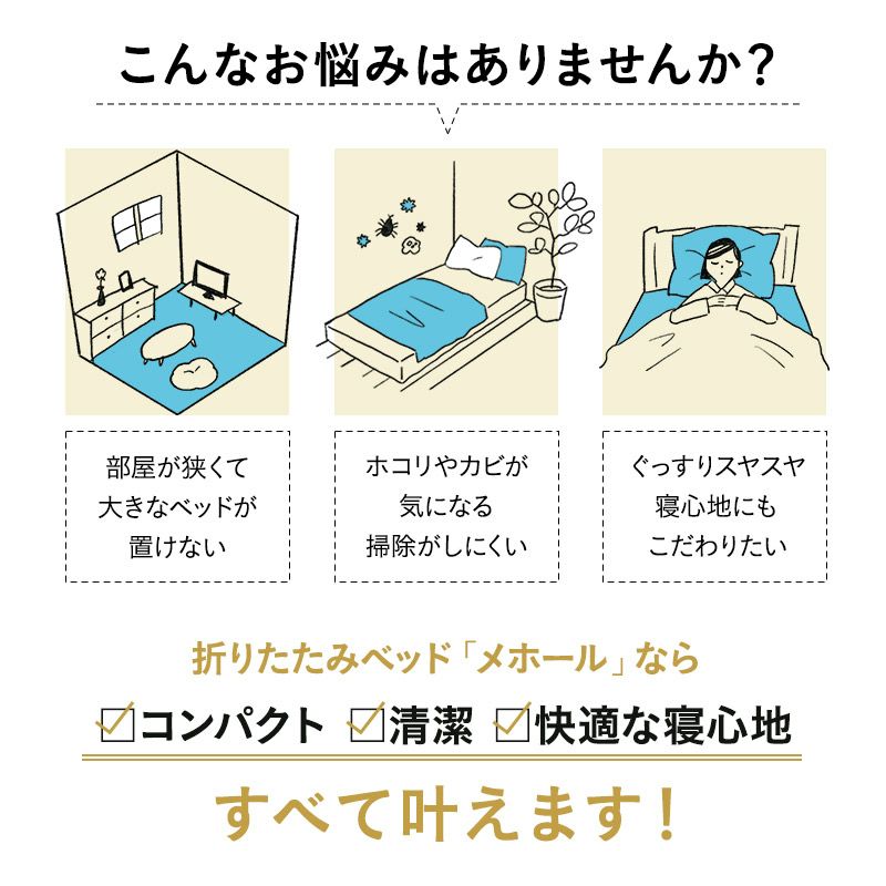 クローゼットに収納できる 折りたたみベッド コンパクトサイズ メホール 高反発ウレタンマットレス付き 送料無料