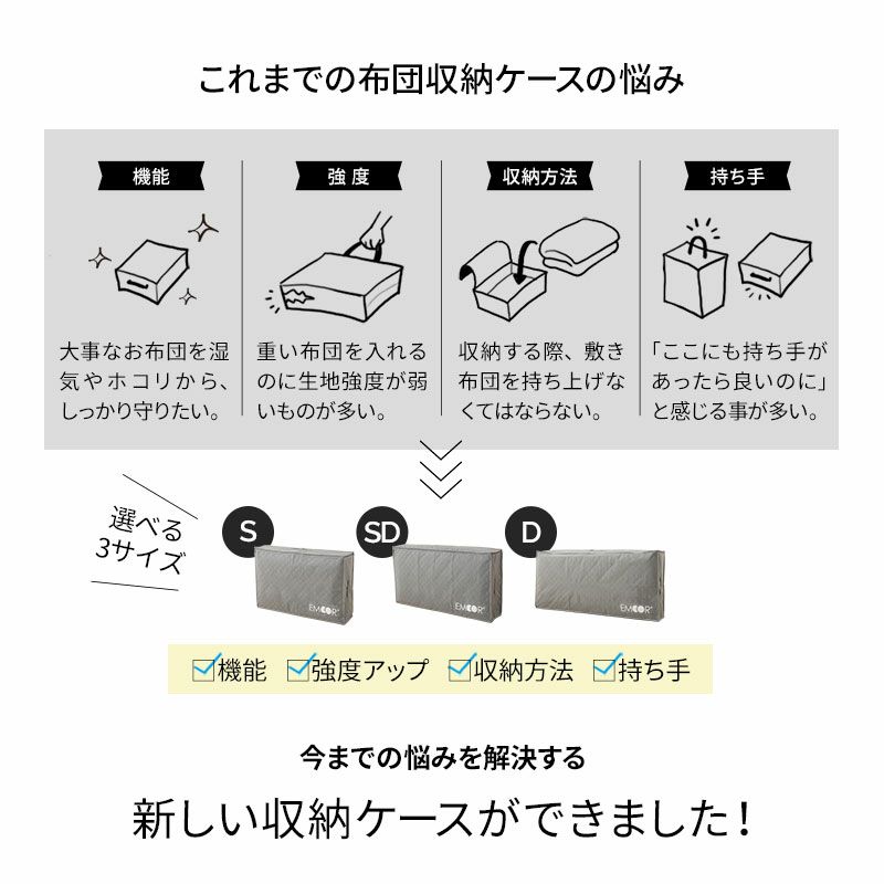 敷き布団用 布団収納ケース 竹炭入り 4点セット 衣替え 引っ越し 新生活 家族分 来客用 オフシーズン 寝具 収納 消臭 調湿 持ち運び 便利 コンパクト 収納
