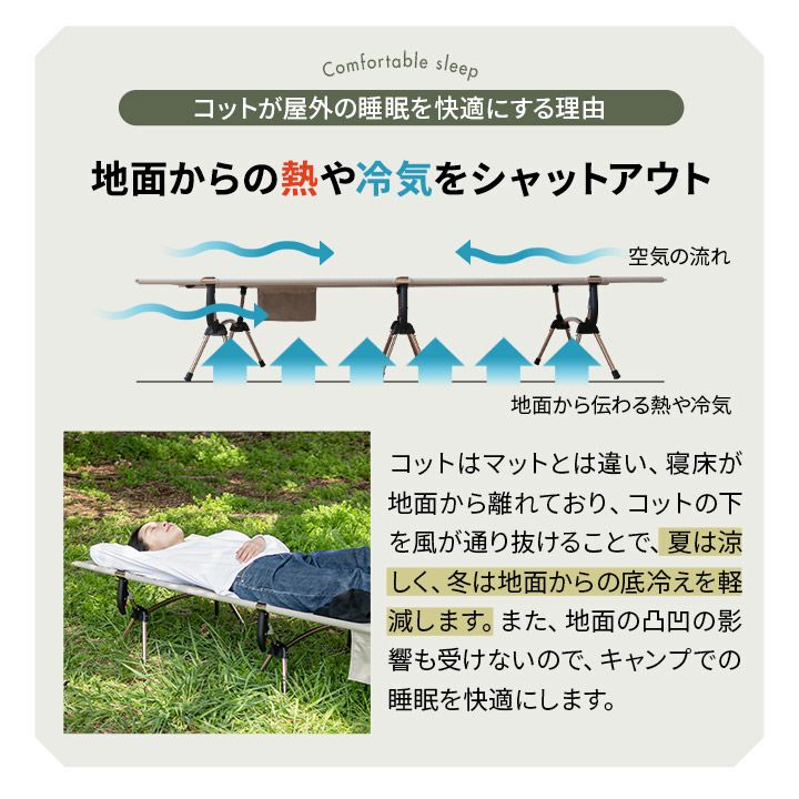 組み立て簡単 2WAY コット NOWRESTLER キャンプ用ベッド 収納バッグ付き │ 寝具・家具の専門店 エムール