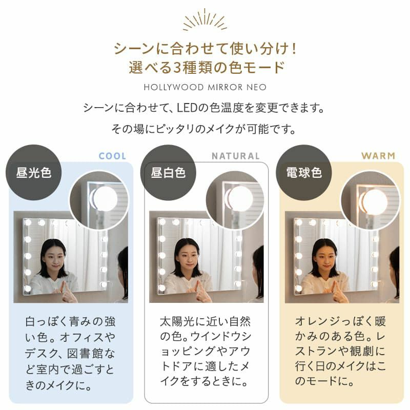 LEDライト付き ドレッサー 鏡台 デスク テーブル スツール ハリウッドミラー 女優ミラー 鏡 ミラー 卓上 化粧 メイクアップ NEO