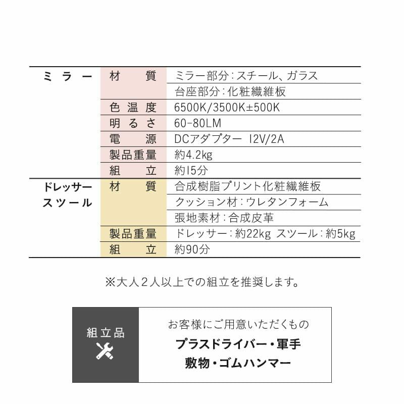 LEDライト付き ドレッサー 鏡台 デスク テーブル スツール ハリウッドミラー 女優ミラー 鏡 ミラー 卓上 化粧 メイクアップ NEO