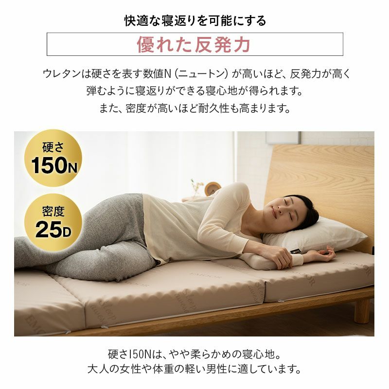 マットレス シングル 三つ折り 厚み8cm FIRST MATTRESS 高反発 ウレタン 高密度 150N 25D 柔らかめ 