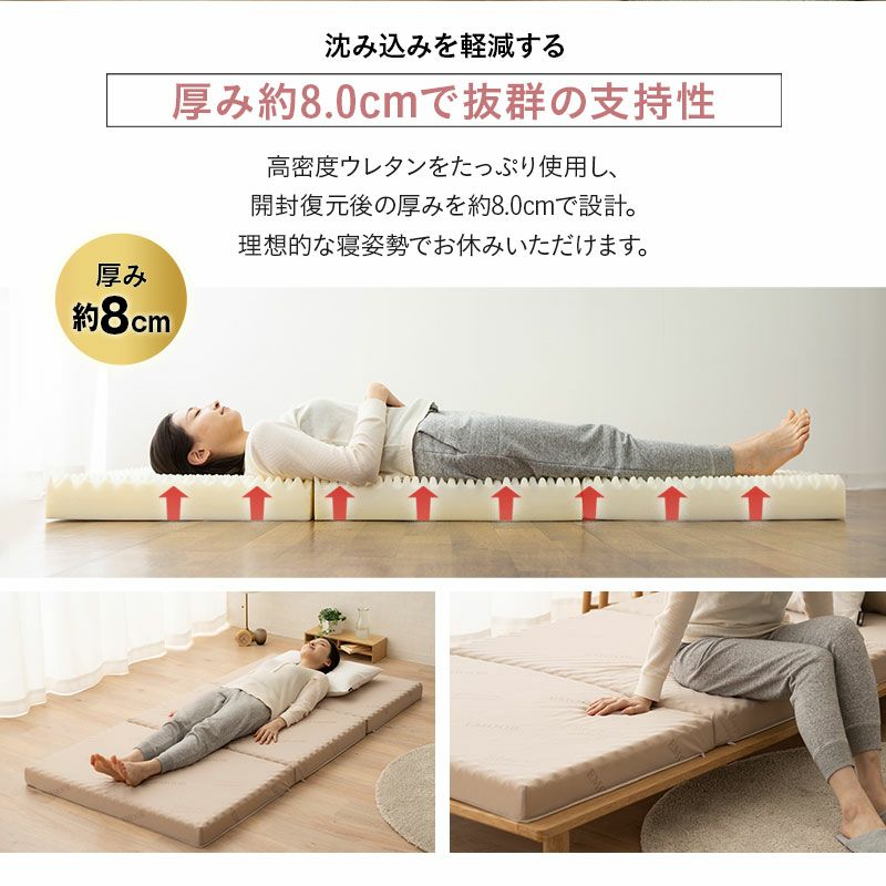 マットレス シングル 三つ折り 厚み8cm FIRST MATTRESS 高反発 ウレタン 高密度 150N 25D 柔らかめ 