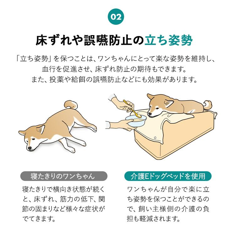 介護用 ドッグベッド ペットベッド 防水カバー付き 洗い替え 高さ調整可能 E字形状 姿勢 維持 安定 床ずれ防止 誤嚥防止 負担軽減 投薬 給餌 ご飯 食事 介護 サポート