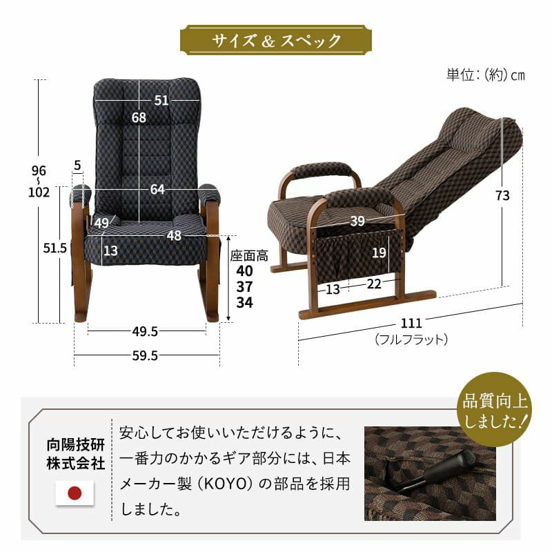 高座椅子 リクライニング レバー式 ゆるり 一人用 パーソナルチェア 椅子