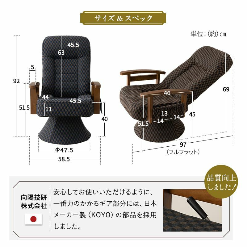 回転高座椅子 リクライニング レバー式 ゆるり 一人用 パーソナルチェア 椅子