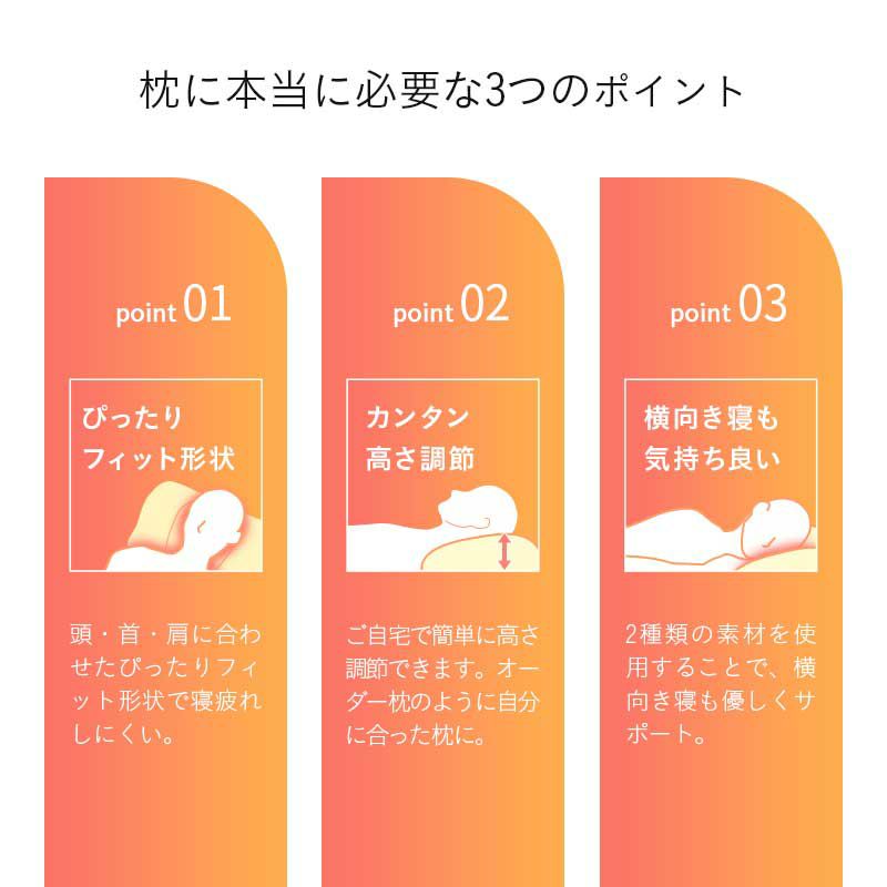 枕 ピロー 35×55cm フィット 高さ調節 横向き寝 サポート 自分に合う枕 オーダー枕 まくら マクラ 綿 パイプ エムールサポートピロー