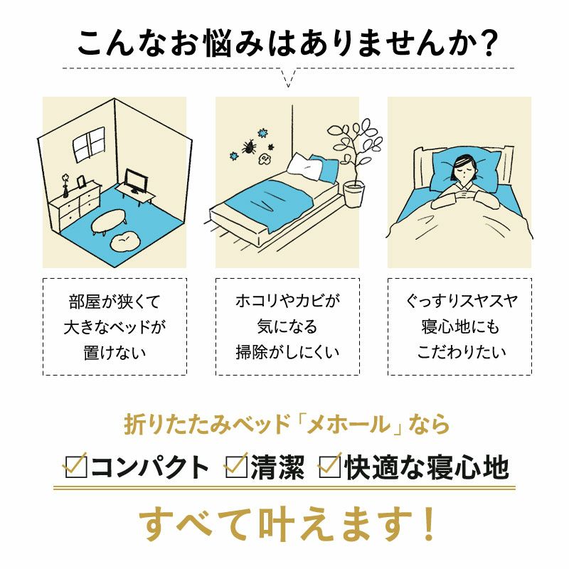 折りたたみベッド メホール MEHOL シングルサイズ ポケットコイルタイプ 背もたれ5段階リクライニング 収納 送料無料