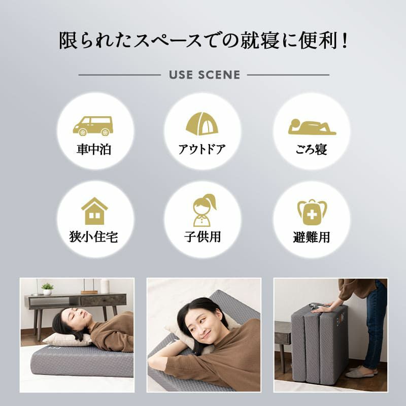 マットレス 幅65cm コンパクトショート 三つ折り 折りたたみ 極厚 12cm コンパクトマットレス ごろ寝マットレス 高反発 高密度 ウレタン かため 洗える 抗菌加工 フィット性 通気性 体圧分散 高機能 GRAND MATTRESS グランド