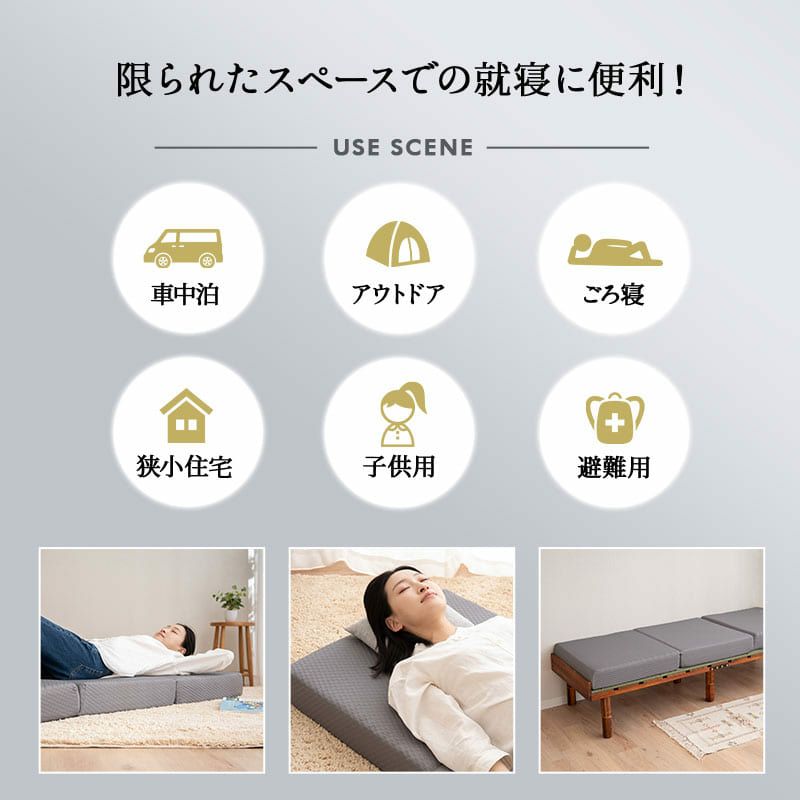 マットレス 幅65cm コンパクトショート 三つ折り 折りたたみ 極厚 12cm コンパクトマットレス ごろ寝マットレス 高反発 高密度 ウレタン かため 洗える 抗菌加工 フィット性 通気性 体圧分散 高機能 GRAND MATTRESS グランド