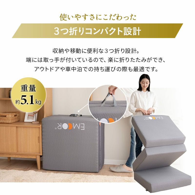 マットレス 幅65cm コンパクトショート 三つ折り 折りたたみ 極厚 12cm コンパクトマットレス ごろ寝マットレス 高反発 高密度 ウレタン かため 洗える 抗菌加工 フィット性 通気性 体圧分散 高機能 GRAND MATTRESS グランド