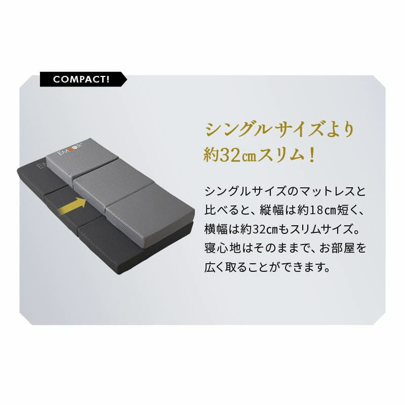 マットレス 幅65cm コンパクトショート 三つ折り 折りたたみ 極厚 12cm コンパクトマットレス ごろ寝マットレス 高反発 高密度 ウレタン かため 洗える 抗菌加工 フィット性 通気性 体圧分散 高機能 GRAND MATTRESS グランド