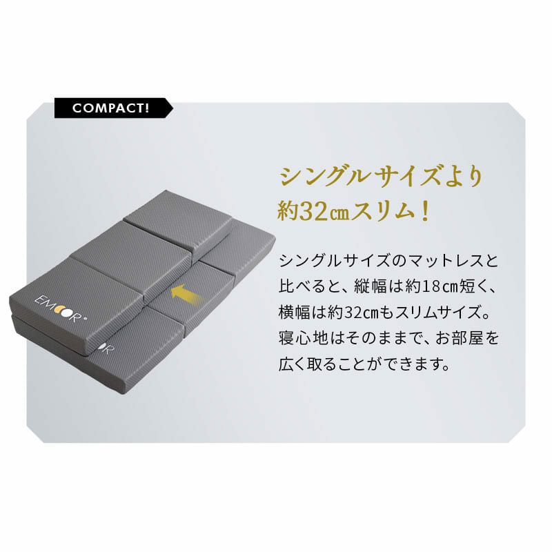 マットレス 幅65cm コンパクトショート 三つ折り 折りたたみ 極厚 12cm コンパクトマットレス ごろ寝マットレス 高反発 高密度 ウレタン かため 洗える 抗菌加工 フィット性 通気性 体圧分散 高機能 GRAND MATTRESS グランド