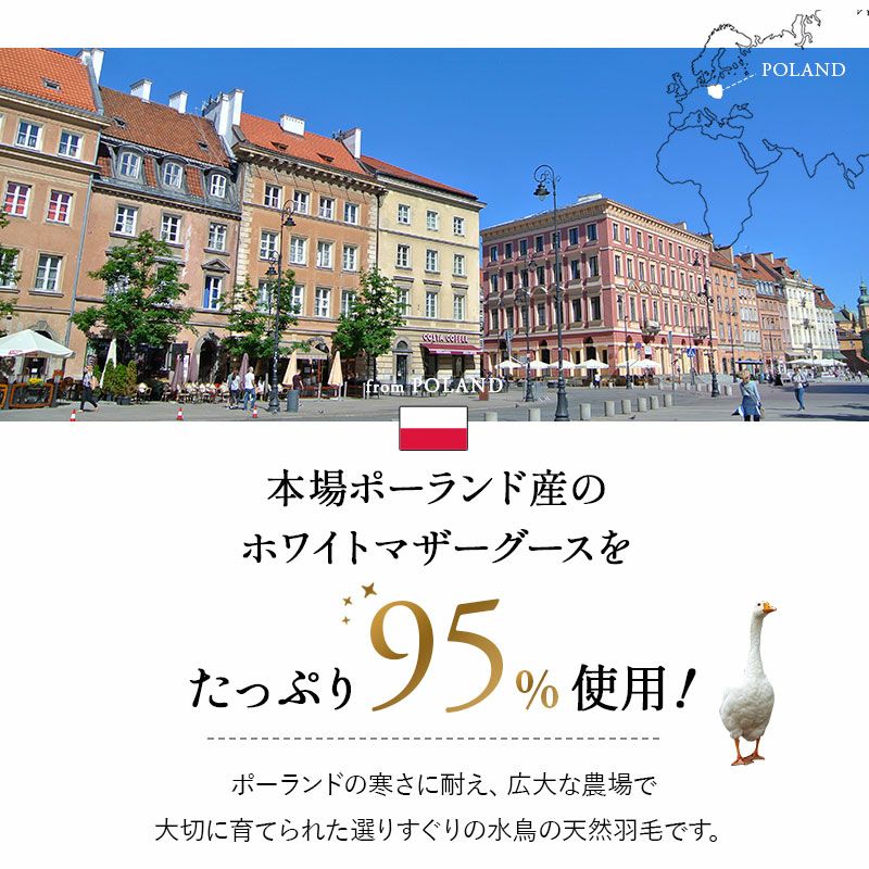 日本製 プレミアムゴールドラベル 羽毛布団 シングル 収納ケース付き 非圧縮 高品質 最高級 オールシーズン ポーランド産 ホワイトマザーグースダウン 95％