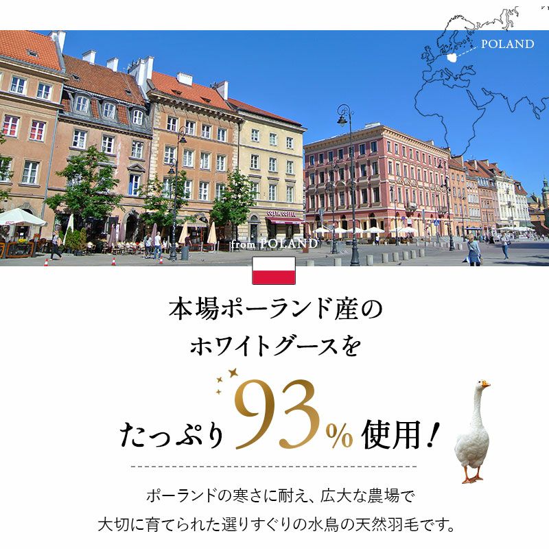 日本製 ロイヤルゴールドラベル 羽毛布団 セミダブル 収納ケース付き 非圧縮 高品質 最高級 オールシーズン ポーランド産 ホワイトグースダウン 93％