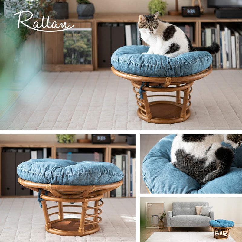 【ラタン家具】　ペットベッド　ナチュラル　（天然ラタン使用） 籐 ペットベッド 幅73cm クッション付 ラタン製 Natural rattan