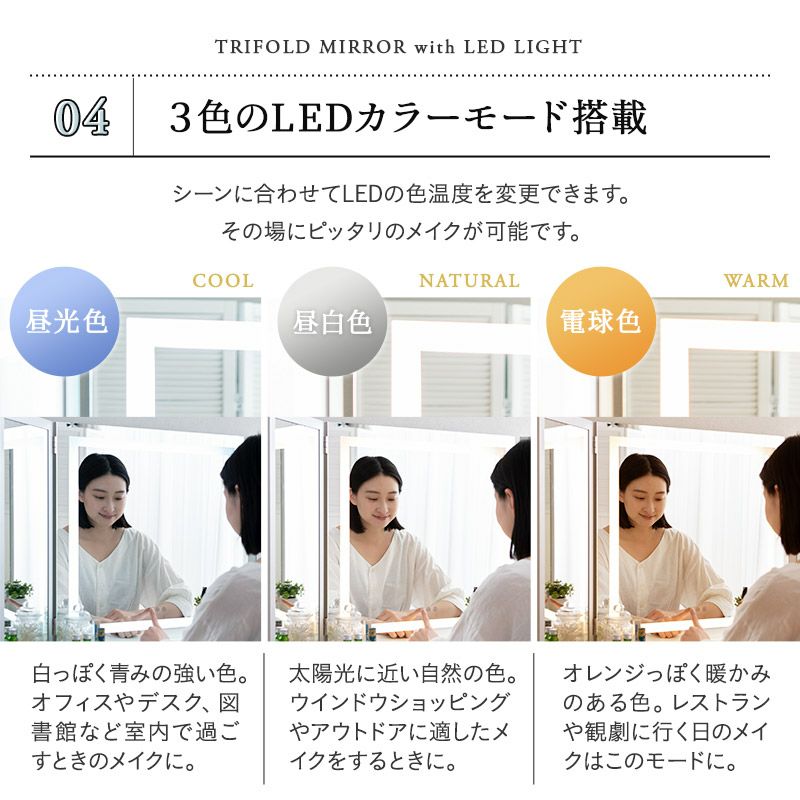 LEDライト付き ドレッサー セット 鏡台 デスク テーブル スツール 三面鏡 女優ミラー 卓上ミラー 卓上鏡 化粧鏡 鏡 ミラー スタンド 置き型 閉じても使える 台座付き 化粧 メイクアップ 卓上 大型