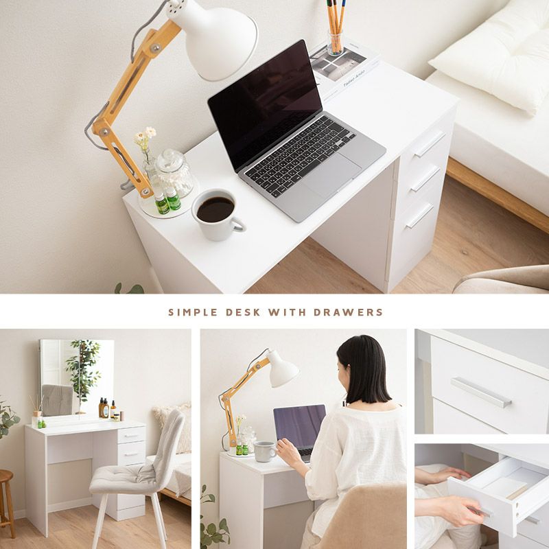 引き出し付き デスク ドレッサーテーブル 鏡台 パソコンデスク 幅80cm  