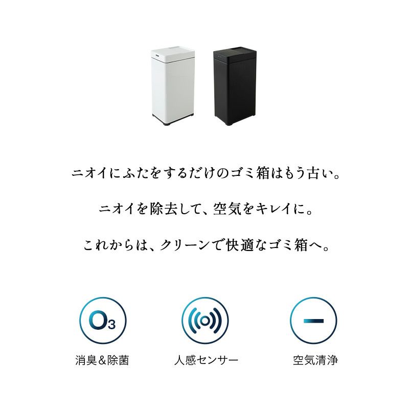 オゾン消臭機能付 電動スライドダストボックス 42L 自動開閉 1年保証 45Lゴミ袋対応 高機能 ゴミ箱 ダストボックス 横25×縦34×高さ60 ふた付き 角型 スクエア おしゃれ スリム 省スペース