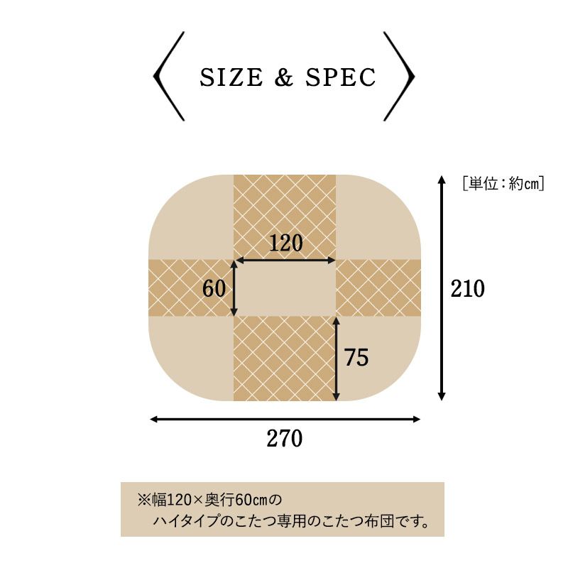 こたつ掛け布団 こたつ布団 ハイタイプ 120×60cm 長方形 省スペース こたつ コタツ 掛け布団 机 高座椅子 ダイニング 洗える 吸湿発熱 冬用 防寒 あったか 暖かい ふわふわ ジャガードカチオン