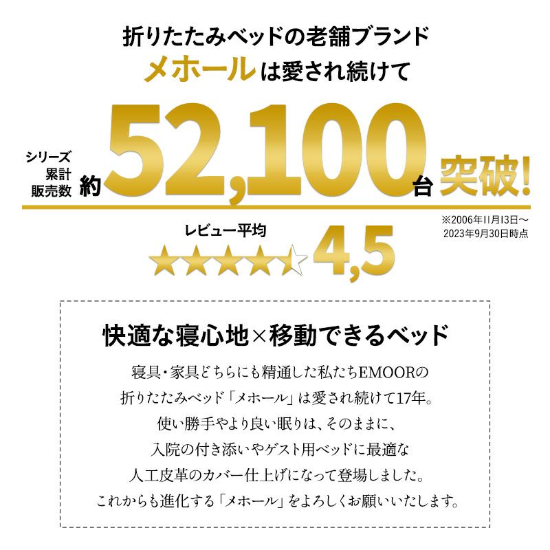 汚れも拭き取りやすい 補助ベッド 介護ベッド 折りたたみベッド セミシングル 人工皮革 完成品 来客用 介護施設 老人ホーム グループホーム 病院 入院 付き添い オフィス 仮眠室 休憩室 当直室 メホール MEHOL