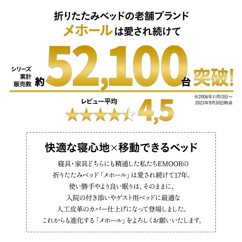 汚れも拭き取りやすい 補助ベッド 介護ベッド 折りたたみベッド セミシングル 人工皮革 完成品 来客用 介護施設 老人ホーム グループホーム 病院 入院 付き添い オフィス 仮眠室 休憩室 当直室 メホール MEHOL