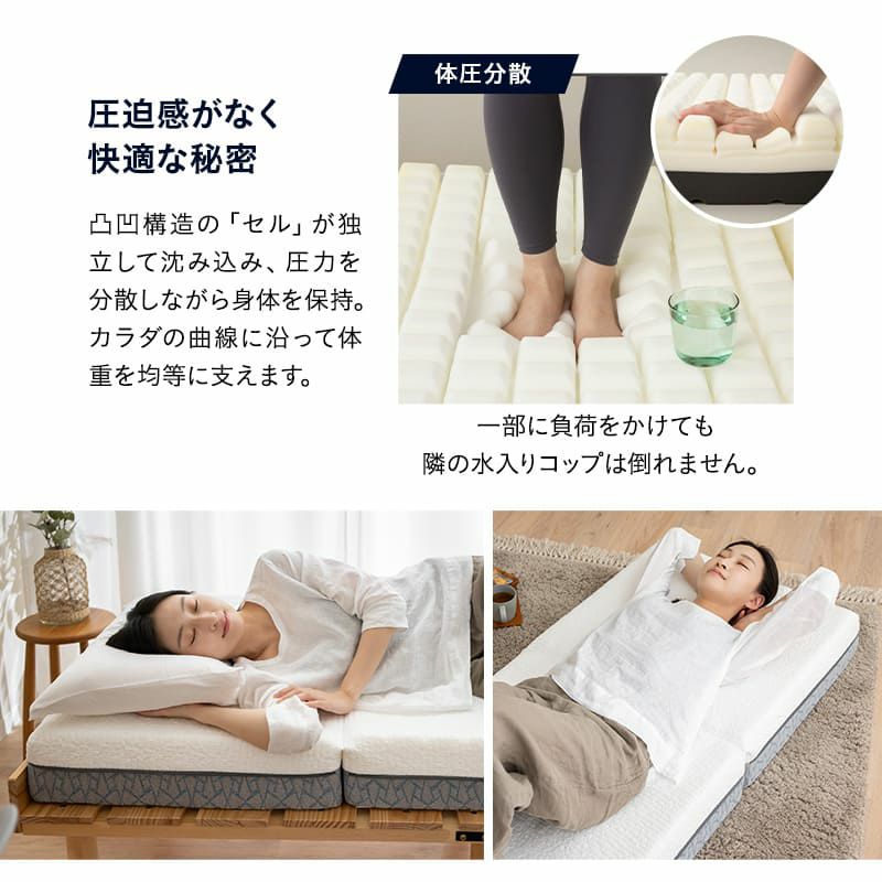 プレミアムマットレス コンパクトショート 幅65cm 三つ折り 折りたたみ 3層構造 極厚 15cm コンパクトマットレス ごろ寝マットレス 高反発 ウレタン かため 洗えるカバー キャンプ 車中泊 車載 避難 3つ折りマットレスの最高峰 PREMIUM
