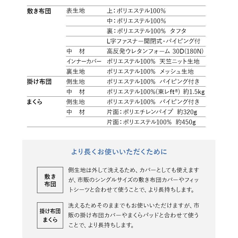 ブルーライン 布団3点セット シングル 掛け布団 敷き布団 枕 気持ちよく眠るための布団 組布団 洗える 高反発 ウレタン シンプル 一人暮らし ブルーラインシリーズ