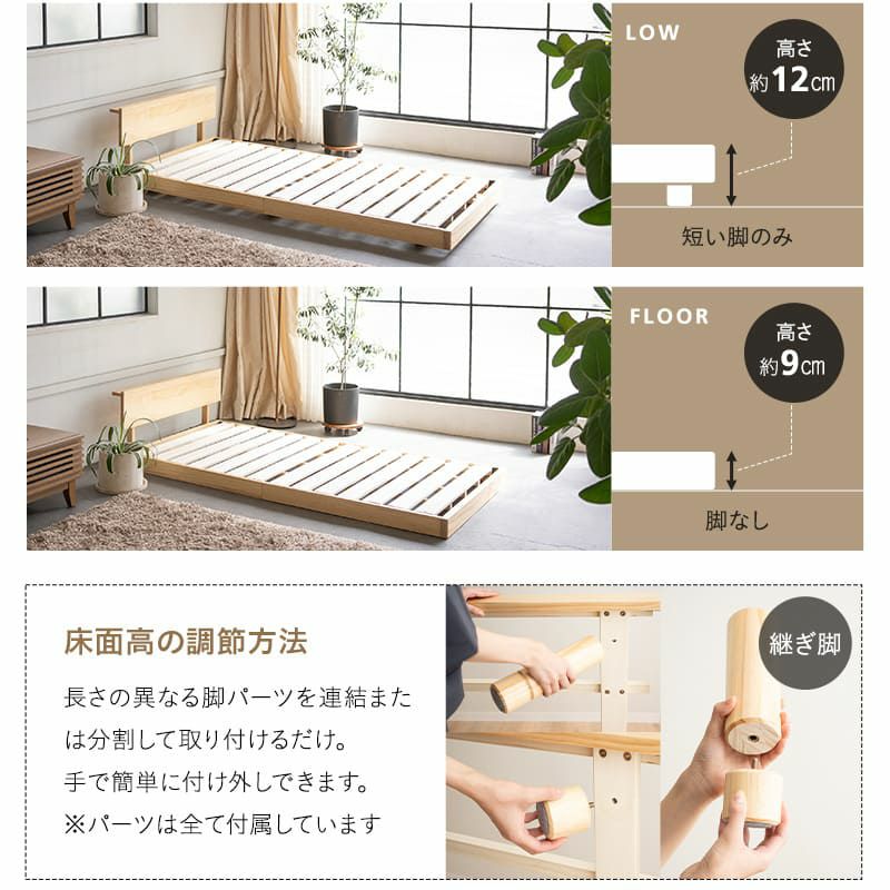 ベッド＆マットレスセット 2点セット シングル セミダブル ダブル すのこベッド ベッドフレーム 木製 天然木 三つ折りマットレス 折りたたみマットレス ウレタン 丈夫なすのこ LUXE リュクス EMOOR START エムールスタート